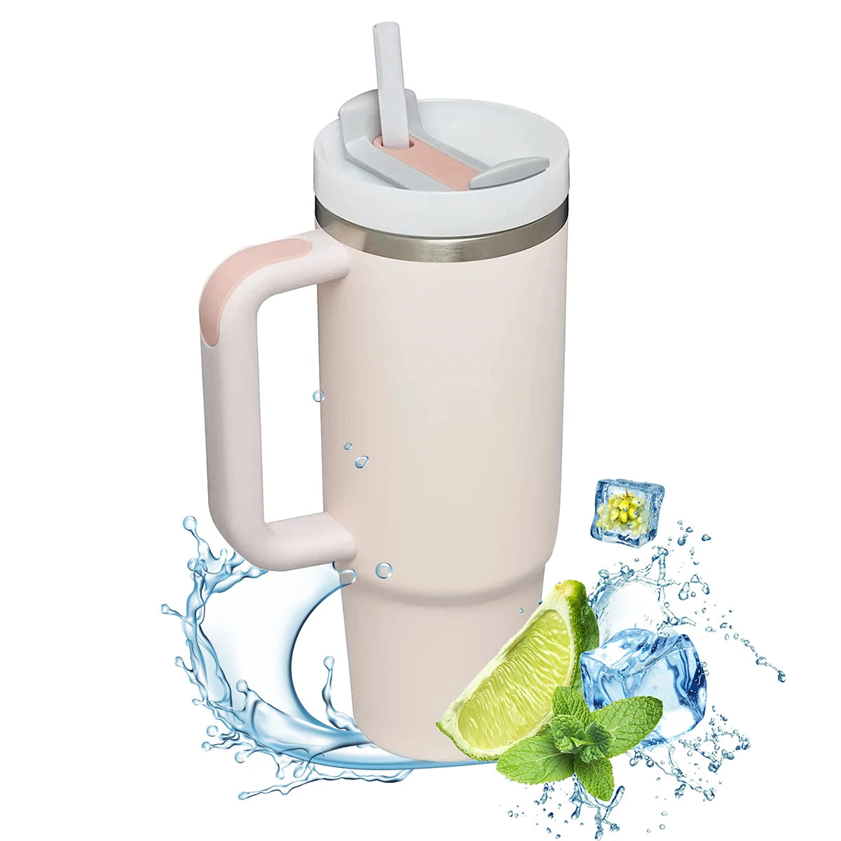Insulated Tumbler with Hanlde 1200Ml Metal Stainless Steel Vacuum Portable Straw Cup Large Thermal Mug for Hot and Cold Coffee