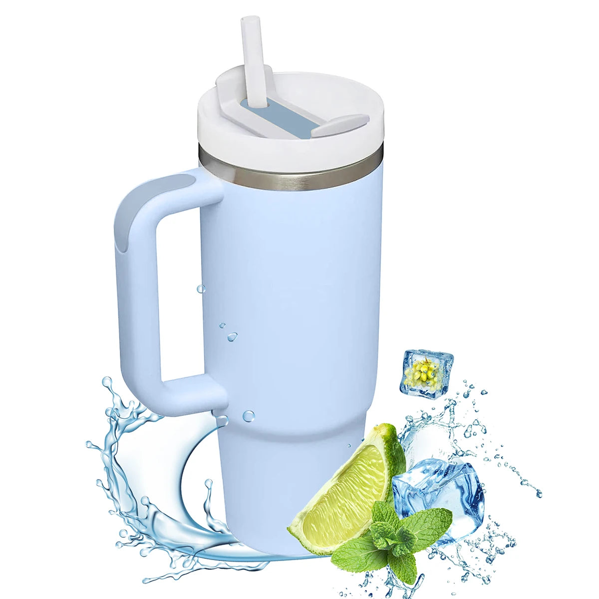 Insulated Tumbler with Hanlde 1200Ml Metal Stainless Steel Vacuum Portable Straw Cup Large Thermal Mug for Hot and Cold Coffee