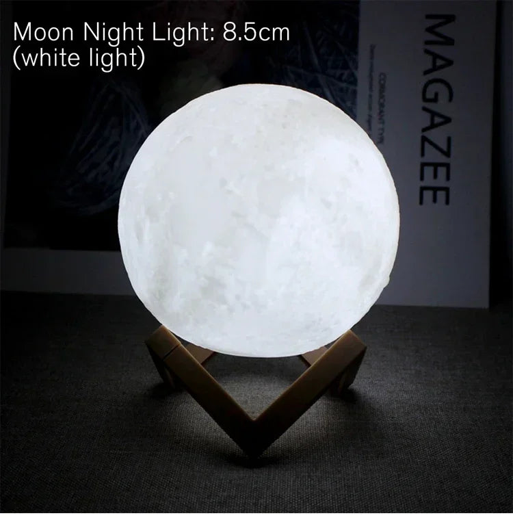 LED Night Light 8Cm Moon Lamp Battery Powered with Stand Starry Lamp Bedroom Decor Night Lights 