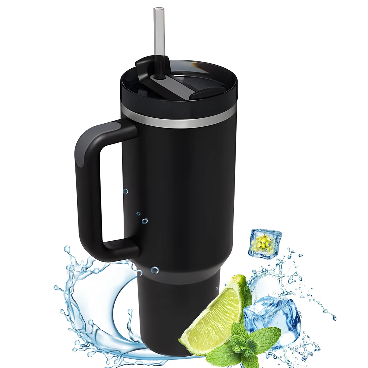 Insulated Tumbler with Hanlde 1200Ml Metal Stainless Steel Vacuum Portable Straw Cup Large Thermal Mug for Hot and Cold Coffee