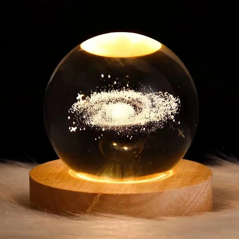 Luminous 3D Crystal Ball LED Night Light Saturn Solar System 3D Moon Table Lamp USB Bedroom Atmosphere Lamp 