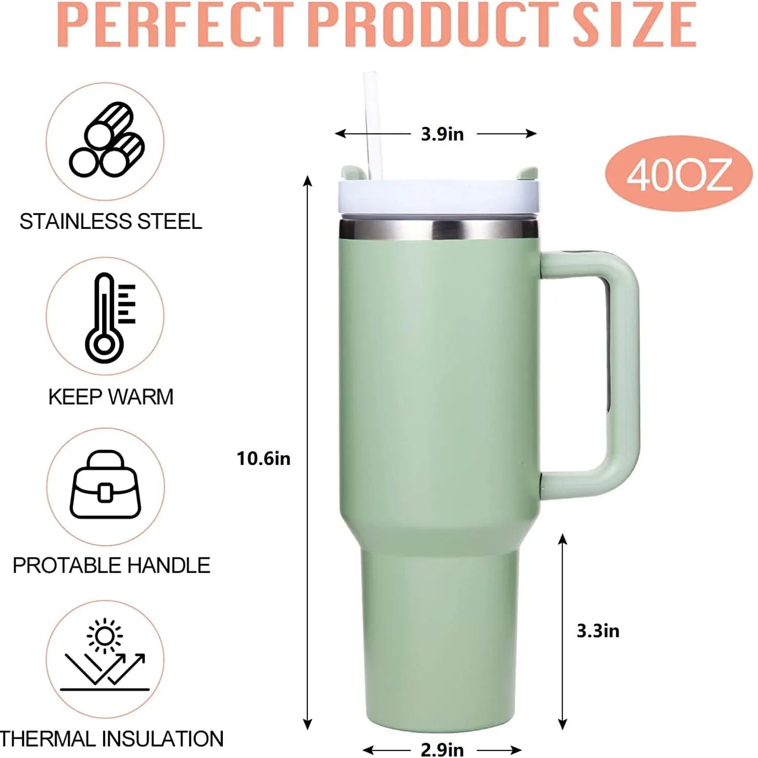 Insulated Tumbler with Hanlde 1200Ml Metal Stainless Steel Vacuum Portable Straw Cup Large Thermal Mug for Hot and Cold Coffee
