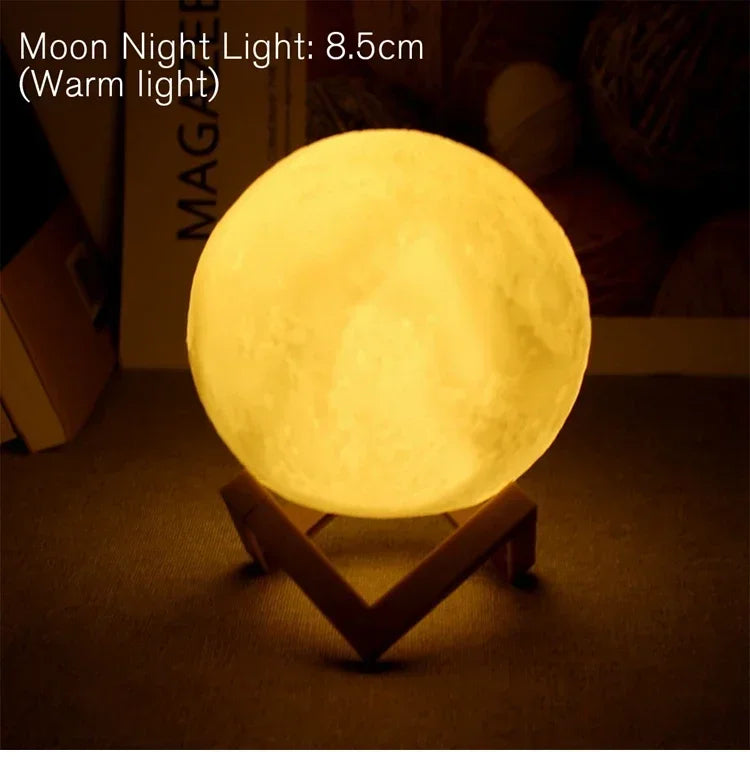 LED Night Light 8Cm Moon Lamp Battery Powered with Stand Starry Lamp Bedroom Decor Night Lights 