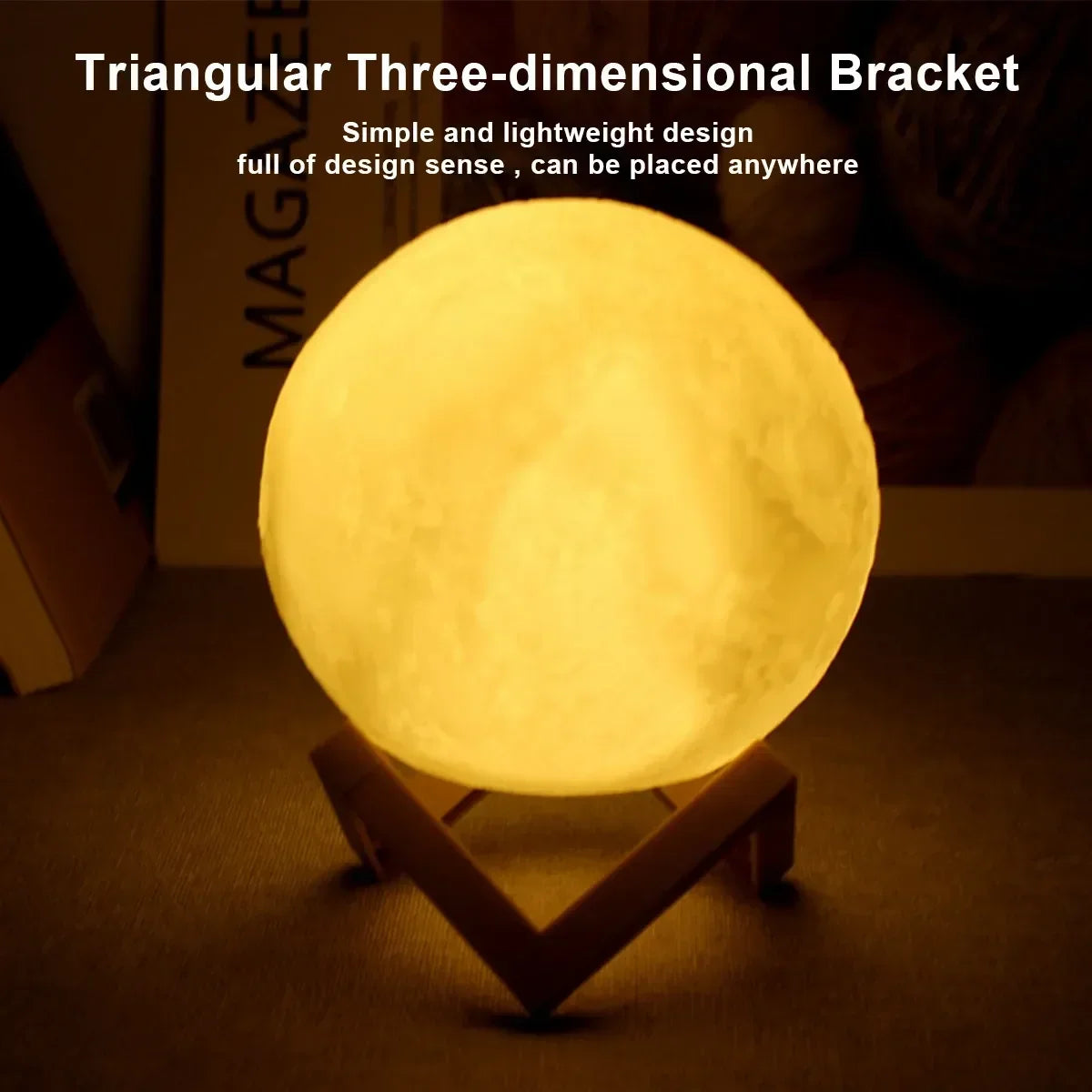 LED Night Light 8Cm Moon Lamp Battery Powered with Stand Starry Lamp Bedroom Decor Night Lights 