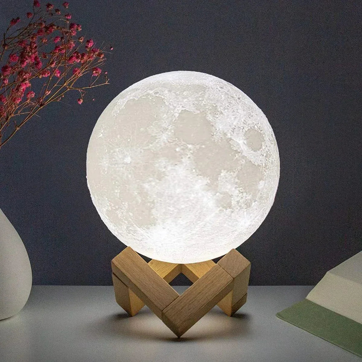 LED Night Light 8Cm Moon Lamp Battery Powered with Stand Starry Lamp Bedroom Decor Night Lights 
