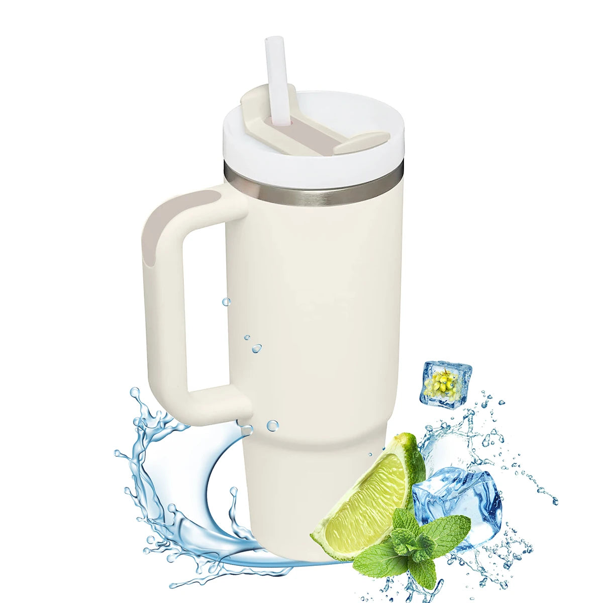 Insulated Tumbler with Hanlde 1200Ml Metal Stainless Steel Vacuum Portable Straw Cup Large Thermal Mug for Hot and Cold Coffee