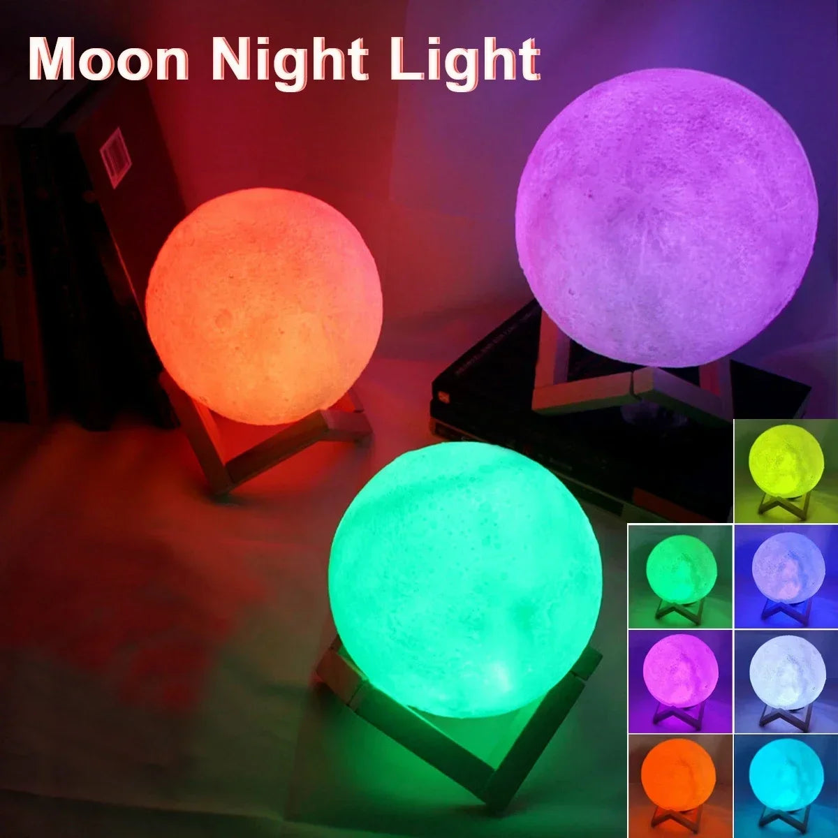 LED Night Light 8Cm Moon Lamp Battery Powered with Stand Starry Lamp Bedroom Decor Night Lights 