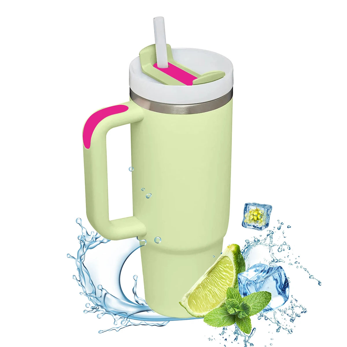 Insulated Tumbler with Hanlde 1200Ml Metal Stainless Steel Vacuum Portable Straw Cup Large Thermal Mug for Hot and Cold Coffee