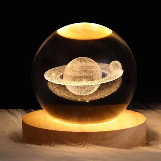 Luminous 3D Crystal Ball LED Night Light Saturn Solar System 3D Moon Table Lamp USB Bedroom Atmosphere Lamp 