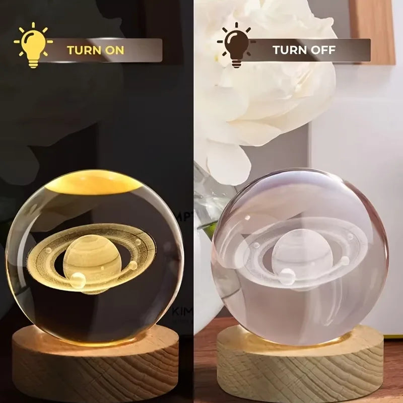 Luminous 3D Crystal Ball LED Night Light Saturn Solar System 3D Moon Table Lamp USB Bedroom Atmosphere Lamp 