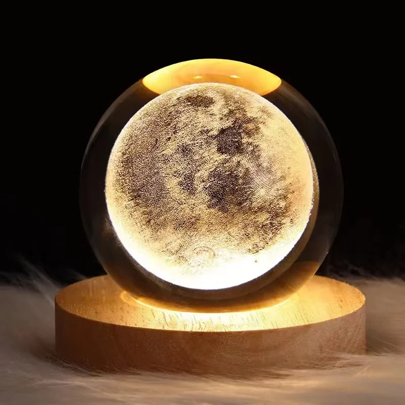 Luminous 3D Crystal Ball LED Night Light Saturn Solar System 3D Moon Table Lamp USB Bedroom Atmosphere Lamp 