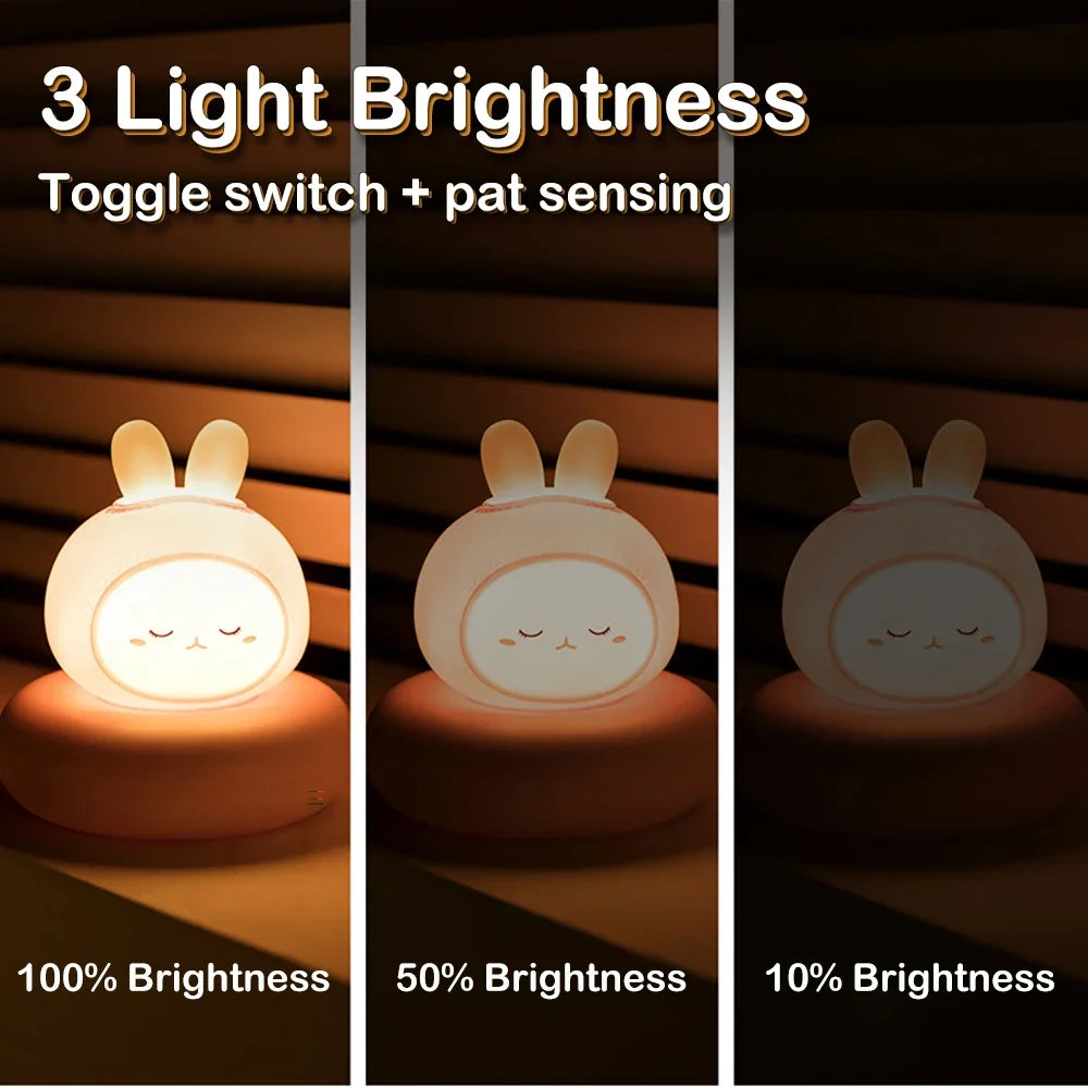 Cute Animal Night Light Novelty 3 Level Dimmable Nursery Nightlight USB Rechargeable Table Lamp 