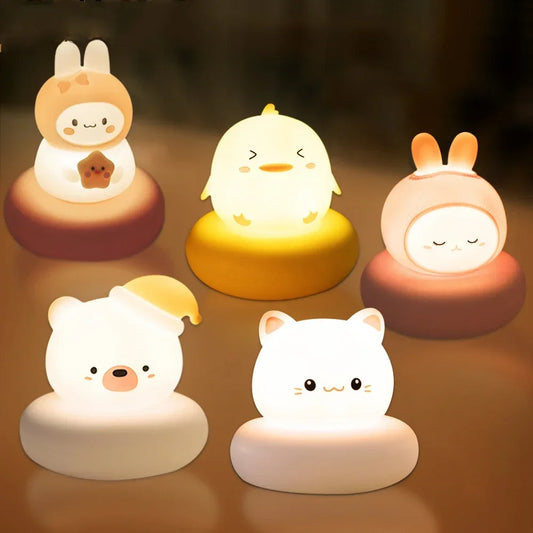 Cute Animal Night Light Novelty 3 Level Dimmable Nursery Nightlight USB Rechargeable Table Lamp 