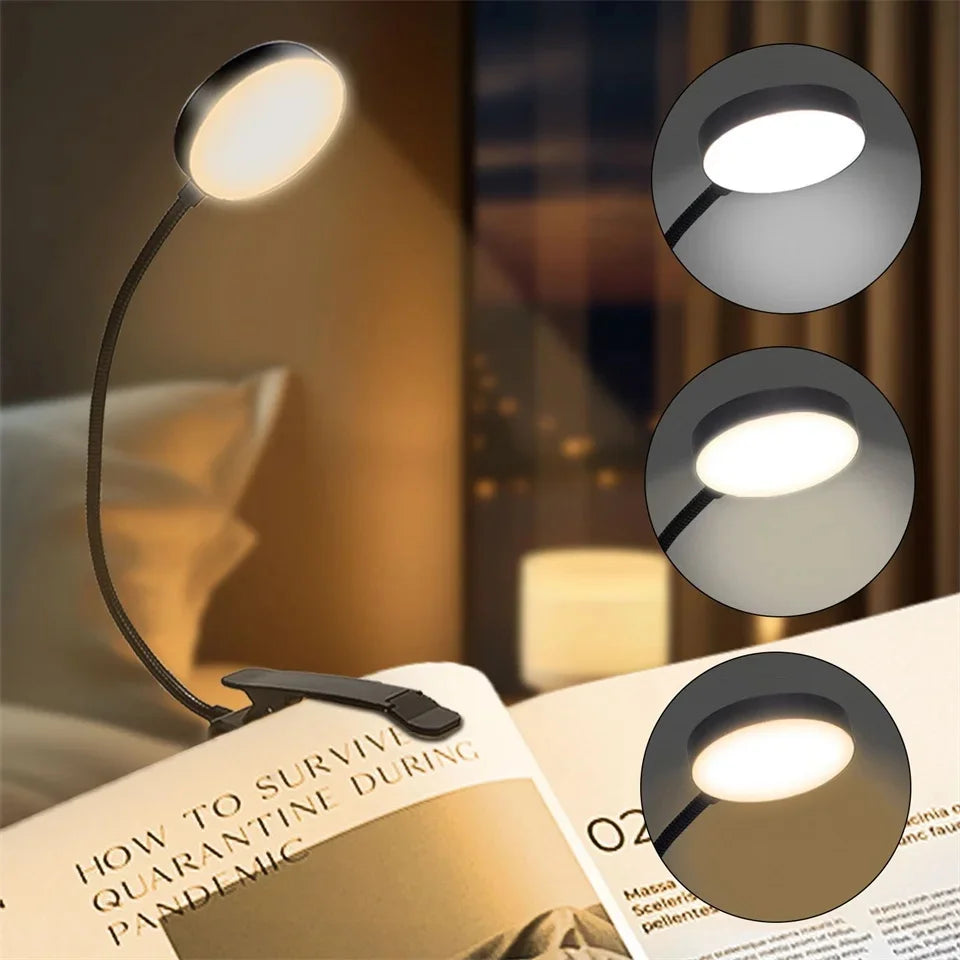 Rechargeable Book Light for Reading in Bed Eye Caring Read Lamps 3Color Temperature Small Lightweight Clip on Book Reading Light