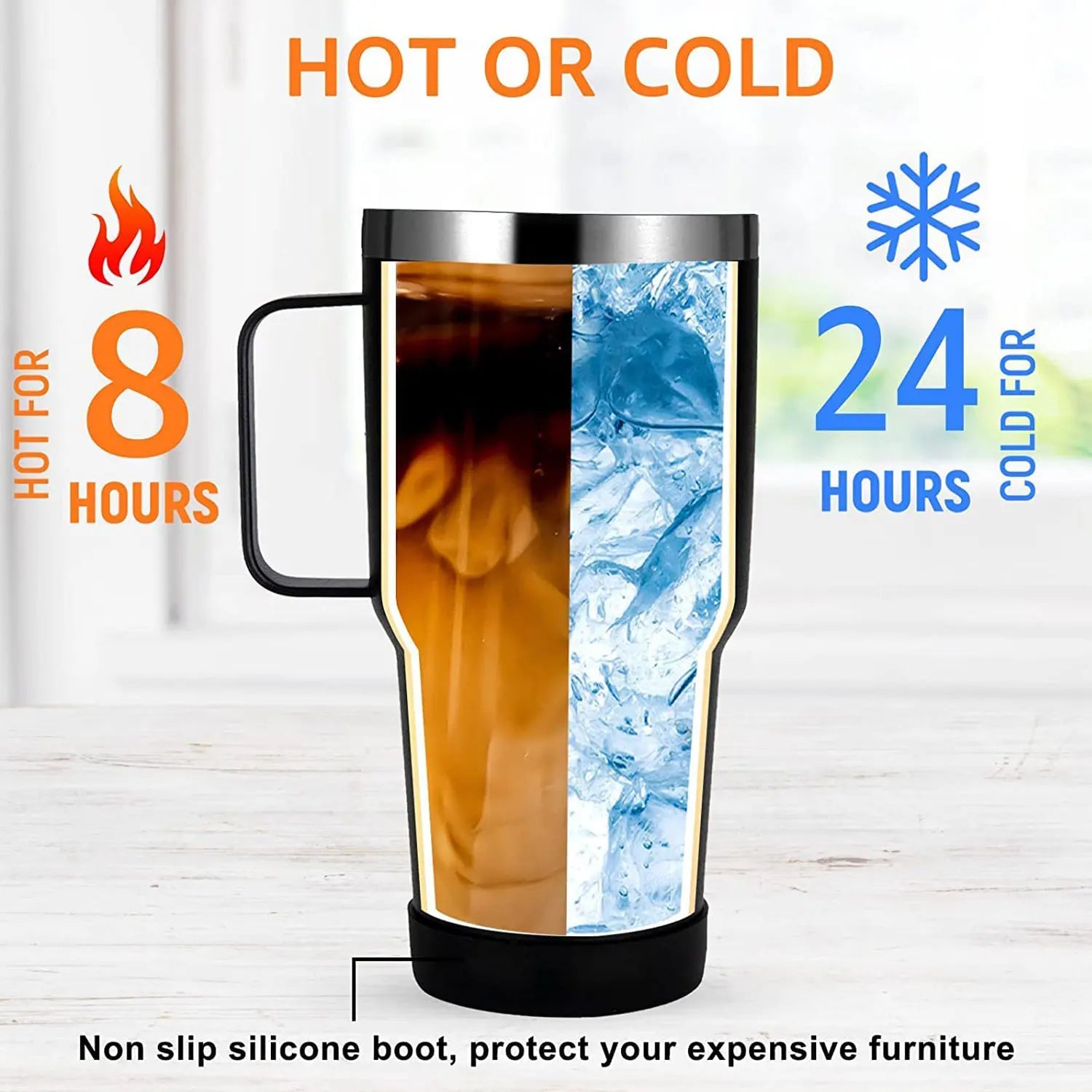 Insulated Tumbler with Hanlde 1200Ml Metal Stainless Steel Vacuum Portable Straw Cup Large Thermal Mug for Hot and Cold Coffee