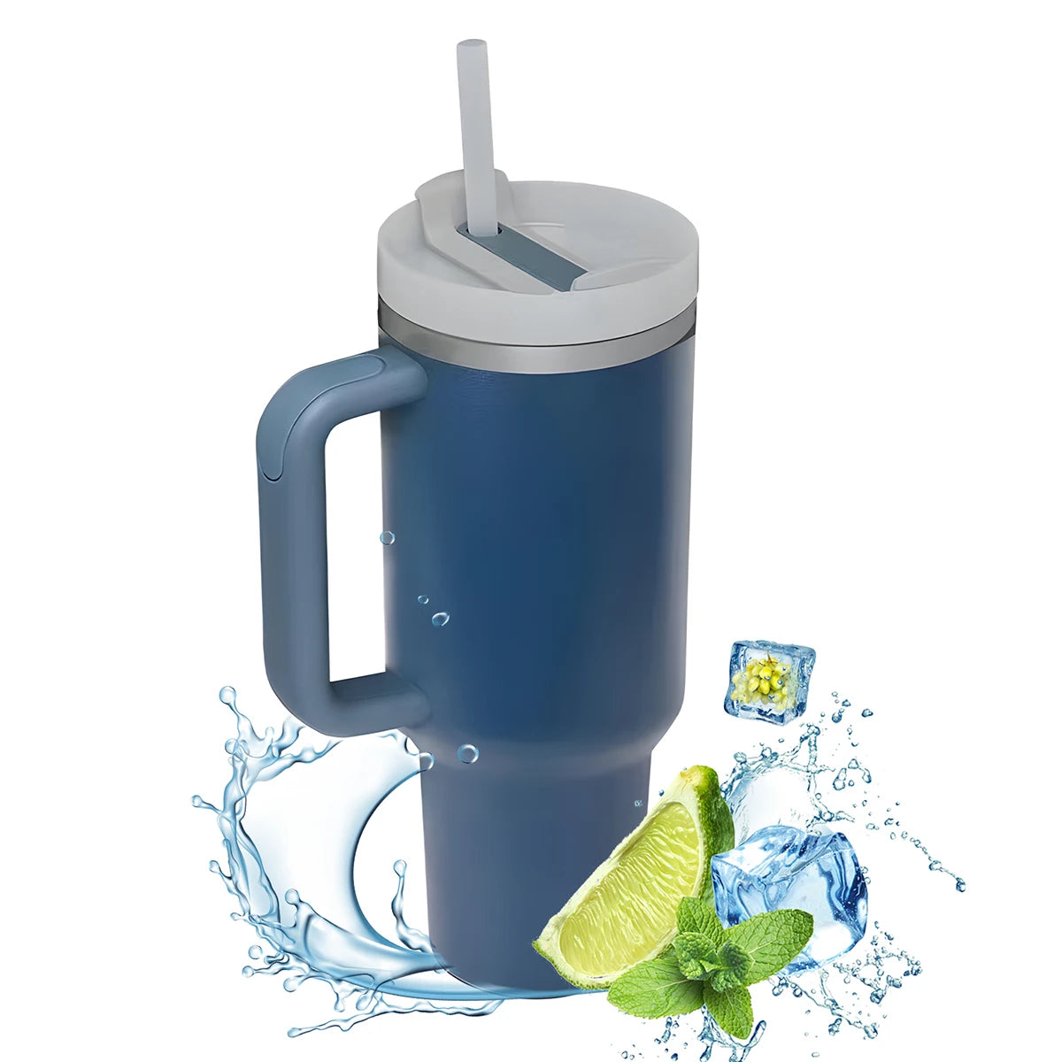 Insulated Tumbler with Hanlde 1200Ml Metal Stainless Steel Vacuum Portable Straw Cup Large Thermal Mug for Hot and Cold Coffee