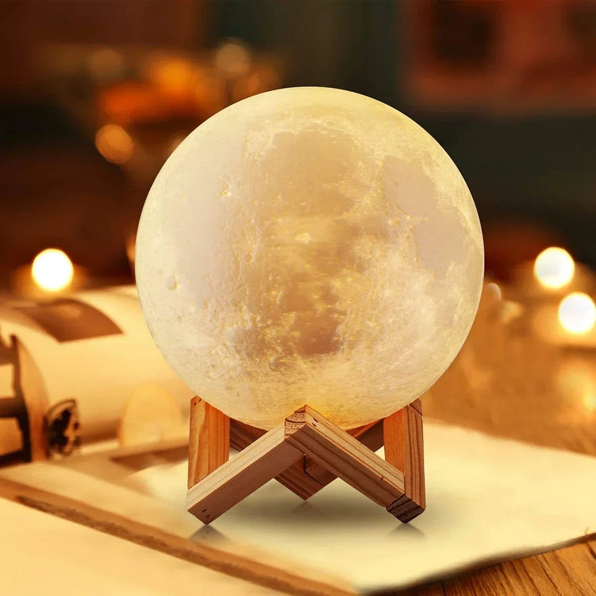 LED Night Light 8Cm Moon Lamp Battery Powered with Stand Starry Lamp Bedroom Decor Night Lights 