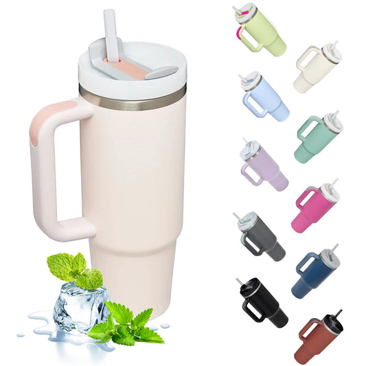 Insulated Tumbler with Hanlde 1200Ml Metal Stainless Steel Vacuum Portable Straw Cup Large Thermal Mug for Hot and Cold Coffee