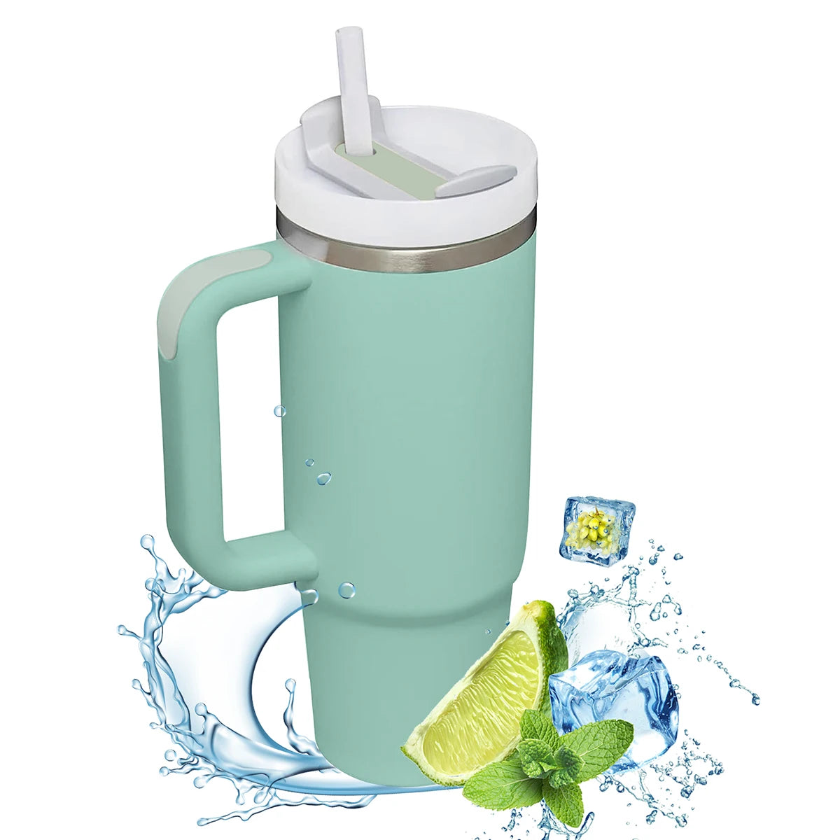 Insulated Tumbler with Hanlde 1200Ml Metal Stainless Steel Vacuum Portable Straw Cup Large Thermal Mug for Hot and Cold Coffee